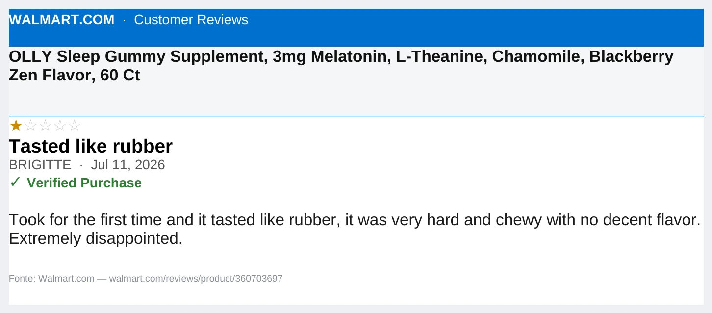 Olly Sleep verified buyer review — 1 star, taste and texture complaint