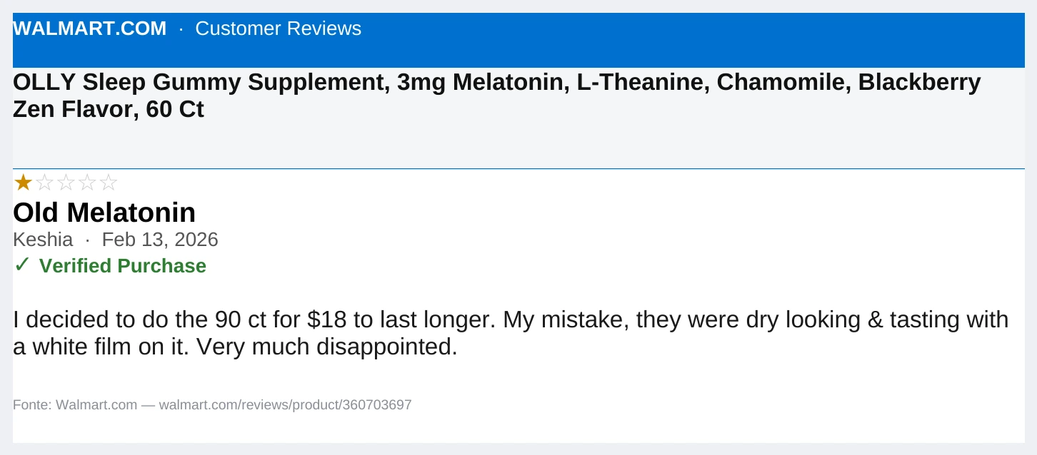 Olly Sleep verified buyer review — 1 star, product quality complaint